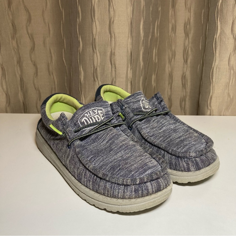 Hey Dude Wally Youth Stretch Boy's 3 Loafers Navy Blue Gray Sneakers 130132556